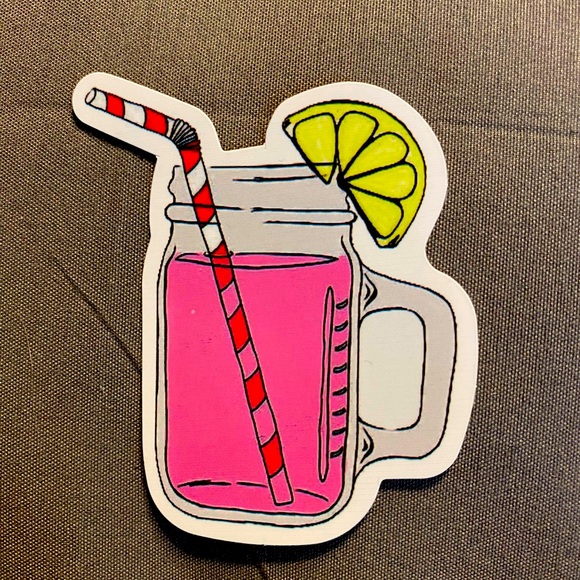 🌈20/$12🌈 Pink Lemonade Mason Jar Decorative Sticker - Picture 1 of 3
